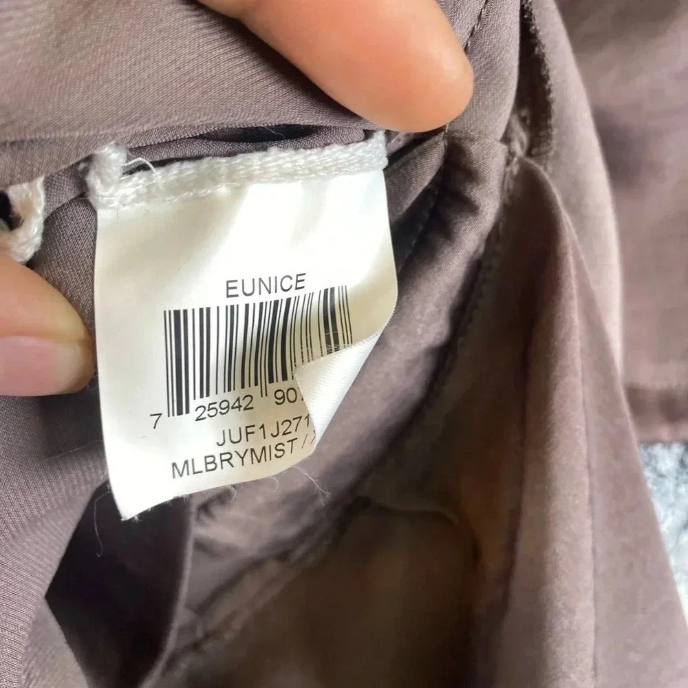 BCBG MaxAzria - ‘Eunice’ Satin Faux wrap top with lace - mulberry mist - XXS - Picture 10 of 10